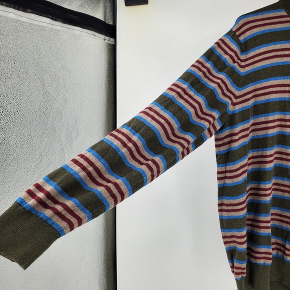 L.L Bean Mens Large 1/4 Zip Sweater Cotton Cashmere Striped Pullover Y2K Dad - Picture 5 of 7
